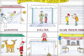 Seasonal Greetings Card - Cartoon greetings cards for a Garage Door company.